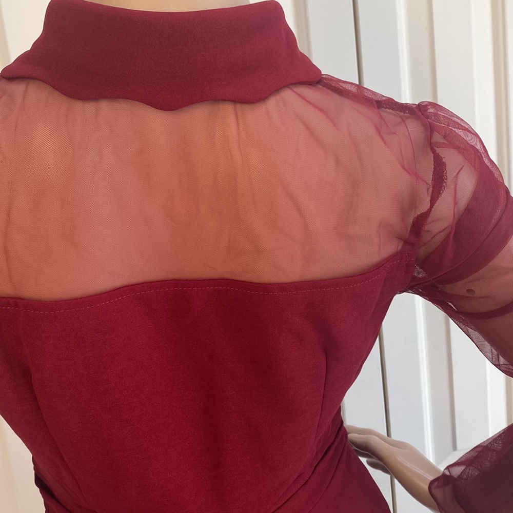 NWT Amazon Red Women Womens Dress Size Small. Sheer Bell Sleeves and Collar. - Picture 9 of 13